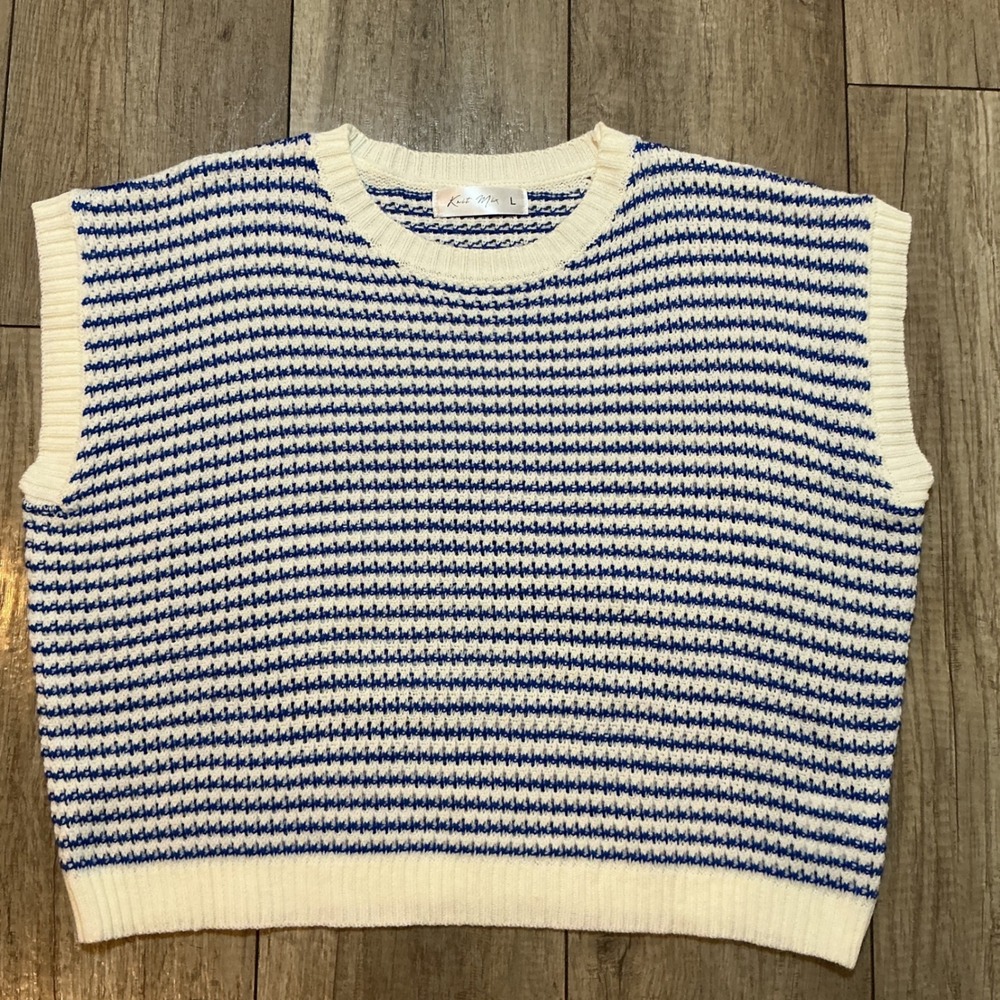 Knit Mix Striped Sweater Vest Sleeveless Knitwear Layering‎ Top Sz  L Viscose